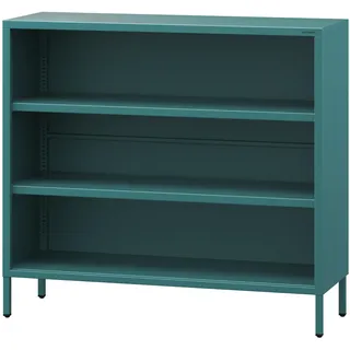Jan Nowak Niedriges Bücherregal Metall - Luca | 2 Verstellbare Ablagen, Industrial Style | Standregal für Wohnzimmer, Schlafzimmer, Kleines Regal, Buchregal Glitzernd | 100 x 90 x 35 cm | Marine