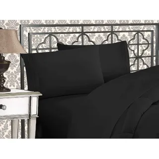Elegant Comfort 2 Kissenbezüge, Fadenzahl 1500, Knitter- und lichtbeständig, ägyptische Qualität, ultraweich, luxuriös, Standardgröße, Schwarz