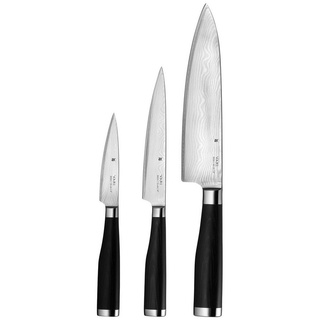 WMF Messer-Set YARI, Klingen aus rostfreiem Klingenstahl, (3-tlg), mit Damaszener-Maserung, 2 Allzweckmesser, 1 Kochmesser grau|schwarz