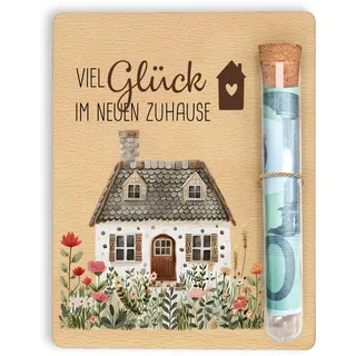 Einweihungsgeschenk Haus Wohnung, Neues Zuhause Geldgeschenk - 13 x 10 cm - mit Reagenzglas, Geschenkidee aus Holz Einzugsgeschenke, Originelles Geldgeschenk für Zuhause Haus Umzug Neue Wohnung