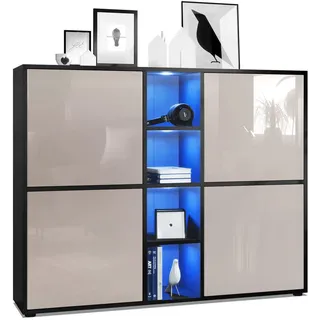 Vladon Highboard 130,5 x 105,5 x 35,5 cm Schwarz matt / Sandgrau Hochglanz