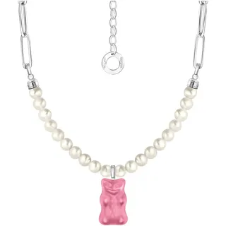 Thomas Sabo Kette mit Anhänger Gliedercollier Goldbär Silber 925 rosa/silberfarben/weiß