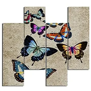 Homemania Wandbild, Schmetterlinge, 4 Stück, Tiere, Wohnzimmer, Schlafzimmer, mehrfarbig, 76 x 0,3 x 50 cm, HM204PMDF171, MDF
