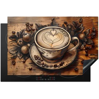 HERDABDECKPLATTE Kaffee - Vintage - Braun - Tasse - Holz Ceranfeldabdeckung 80x52 cm