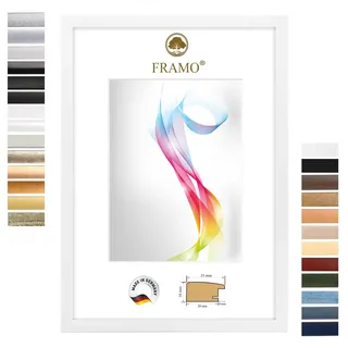 FRAMO Holz Bilderrahmen 60 x 60 cm (Bildmaß) quadratisch in Weiß matt | Größe wählbar | Rahmen für Poster | Puzzle | Foto collage | Maßanfertigung | Fotorahmen nach maß