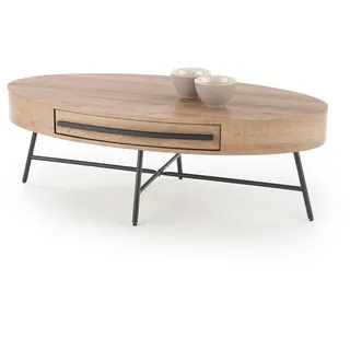 Design Couchtisch oval HA-100 Eiche Gold - Schwarz matt Schublade Tisch, Farbe:Eiche Gold - Schwarz matt
