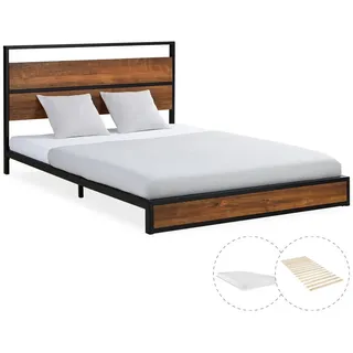Homestyle4u Metallbett mit Matratze 140x200 cm, Schwarz Doppelbett
