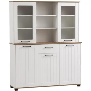 Schildmeyer Jelda Buffetschrank 701892, matt weiß/Eiche Landhaus Dekor, 146,1 x 41 x 179,3 cm