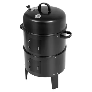 3-in-1 Smoker-Grill/Räuchergrill & BBQ - Outdoor Grill - Zwei Ebenen - Mit Thermometer - Verstellbare Luftklappen - Schwarz - Schwarz