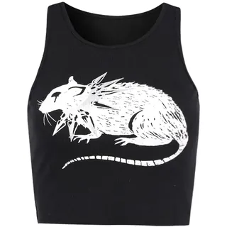 Botenwall Gothic Dark Bodycon Sommer Frauen Tank Top Spitze Camis Mesh V-Ausschnitt Crop Tops Sexy, Goth Mouse Weste, Klein - S