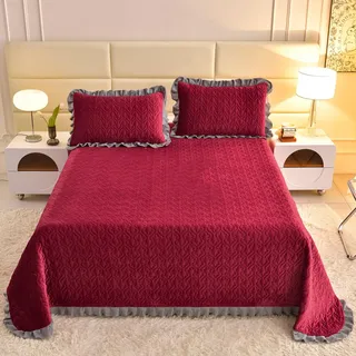 Tagesdecke, Tagesdecken Samt Weiche, Bettüberwurf Wendedesign Mit Kissenbezug, Bettüberwurf Decke Schlafzimmer Tagesdecken Einzelbett (Rot,150x230cm)