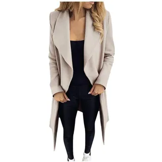 Damen Herbst Winter Blazer Lang Mantel Elegant Business Wollmantel Slim Fit Longblazer Wollblazer mit Gürtel GroßE GrößEn Trenchcoat Lang Lässige üBergangsjacke Kanpola - 32