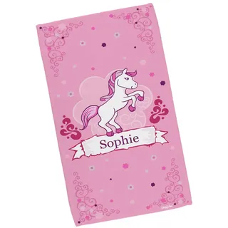 Striefchen® Kinderhandtuch mit Namen für Mädchen mit Pferd-Motiv Pink Pony in 2 Größen 50 x 100 cm