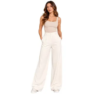 fashionshowcase Palazzohose Damen Stoffhose Marlenehose mit elastischem, hohem Bund weiß 48