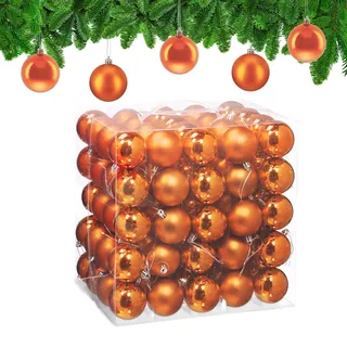 Relaxdays Weihnachtskugeln 100er Set, Weihnachtsdeko, matt & glänzend, Christbaumkugel ∅ 6 cm, Weihnachtsdeko, orange