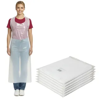 Suleno Einwegschürzen LDPE - 300 Stück weiß 20 μm Reißfeste Plastikschürzen Einweg 75x130cm - Flüssigkeitsdichte Einmalschürzen für Gastronomie, Küche, Catering - Hygieneschürzen Großpackung - 75 x 130 cm