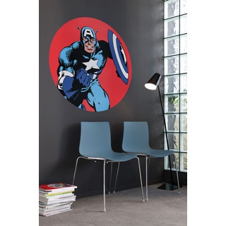 Komar Vlies Fototapete selbstklebend - Marvel PowerUp Captain America - Größe 125 x 125 cm (Breite x Höhe) - Kinderzimmer, Kindertapete, Tapete, Wandtattoo