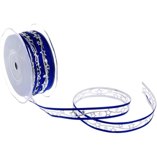 Weihnachtsband mit Sternchen - blau/Silber - 15mm - 20m - 90159 70 (1,33€/m)