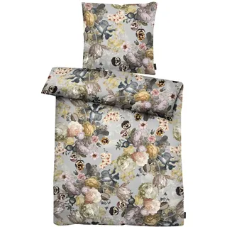 Apelt Mako-Satin Bettwäsche Giorgia grau rose 160x210 cm + 65x100 cm - grau;gelb;grün