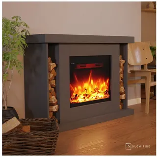 GLOW FIRE Elektrokamin TARVOS LED Kamin mit Heizung, Standkamin, Elektrischer Kamin mit 3-fach Farbwechsler und Knisterfunktion grau