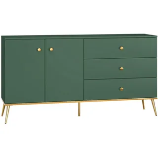 Feldmann-Wohnen Sideboard 160 x 85 x 40 cm Dunkelgrün / Gold