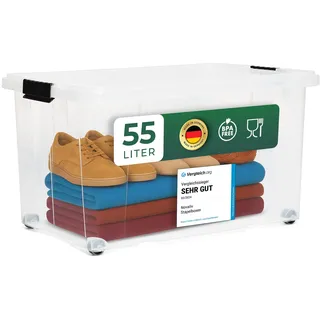 Novaliv 3x Aufbewahrungsboxen mit Deckel Rollen 55l 61x40x34 transparent Transparent Kunststoffbox mit Deckel Stapelkiste Verstauboxen Spielzeugkisten Stapelbox