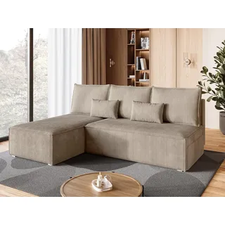 BROMARKT Ecksofa mit Schlaffunktion Sofa l Form Couch mit Bettkasten Wohnzimmer Möbel Cord Schlafsofa Wohnlandschaft Sofa 3 sitzer TOP 200x85x145 cm Beige