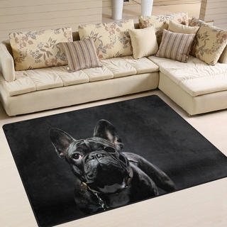 Use7 Teppich für Wohnzimmer, Schlafzimmer, französische Bulldogge, 160 x 122 cm, Schwarz