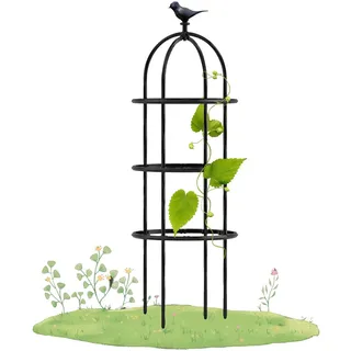 BEEGMA Obelisk Rankhilfe Metall Wetterfest Rankobelisk Gartenspalier 180x50cm 230x50cm 280x50cm 330x50cm für Bepflanzung, Garten Top-Vogeldesign (Color : Black, Size : H180x D50cm(5.9x1.6ft))