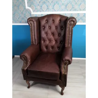 JVmoebel Chesterfield-Sessel Vintage Ohrensessel aus echtem Leder in Braun (Packung, 1-St., Sessel), Made in Europa braun