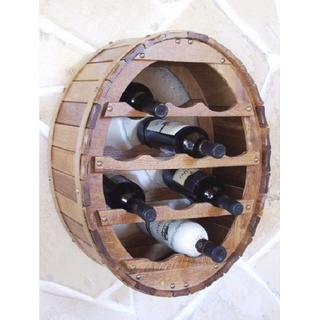 DanDiBo Weinregal Weinregal Holz Wand Weinfass für 12 Flaschen Braun gebeizt Flaschenständer für die Wandmontage Wandregal zum aufhängen Flaschenregal