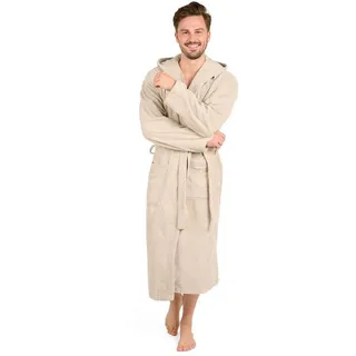 Blumtal Bademantel Herren, Baumwolle, mit gefütterter Kapuze, mit samtigen Frottee-Velours, Oeko-TEX® Zertifiziert beige L