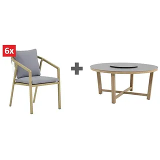 MWH Gartenmöbel-Set  (7 -tlg., Aluminium/Fairstone, Night-Grey/Braun)