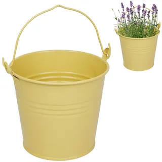 alles-meine.de GmbH 4 Stück kleine - Metall Eimer/Blumentöpfe - beige/hell braun/Creme - 15 cm hoch - 2 Liter - rostfrei - Blech Eimer/Metalleimer - rund - mit 3-D Effe..