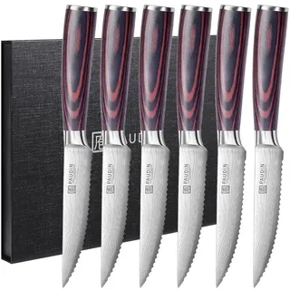 LuxusKollektion Steakmesser Steakmesser Set 6 teiliges Messer Set Klinge Holzgriff bunt
