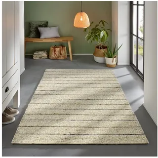TaCa Home Wollteppich Handweb Woll-Teppich gestreift, rechteckig, Höhe: 17 mm, nachhaltige Schurwolle Wohnzimmer Schlafzimmer, Grau - 250 x 340 cm grau 250 cm x 340 cm x 17 mm