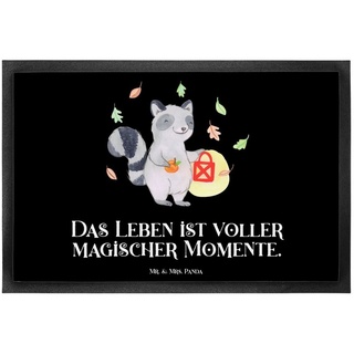 Fußmatte Waschbär Laterne - Schwarz - Geschenk, Halloween, Geschenke, Türmatte, Mr. & Mrs. Panda, Höhe: 0.6 mm schwarz Ø 0 cm x 60 cm x 40 cm x 0.6 mm