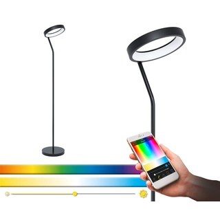 EGLO connect LED Stehlampe Marghera-C, 1 flammige Stehleuchte aus Stahl und Kunststoff in Schwarz, Weiß, Farbtemperaturwechsel (warm, neutral, kalt), RGB, dimmbar, Lampe mit Tritt-Schalter