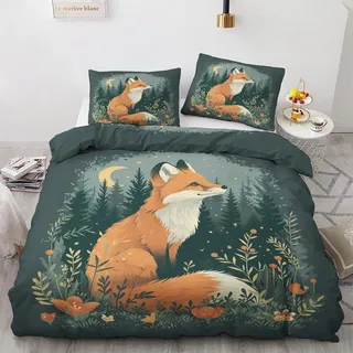 YZQGLHP Bettwäsche 200x220 Fuchs Bettbezug Tier Bettwäsche Set Fuchs Bettbezüge und 2 Kissenbezug 80x80 cm, Weich Mikrofaser 3 Teilig Set mit Reißverschluss