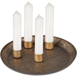 Tablett mit Stabkerzenhalter braun | Tablett Kerzentablett Adventskranz | 20 cm