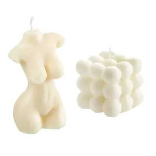 2 Stück Bubble Cube Kerzen und weibliche Körperförmige Kerze, handgefertigte Sojawachs-Duftkerze, Schlafzimmer, Badezimmer, Zuhause, ästhetische Dekoration, Kerze (weiß)