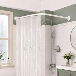 Viertelkreis Duschvorhangstange,Eck-Duschvorhangstange Verstellbar Edelstahl L Form,Weiß Teleskopstange Dusche, Bohren Oder Ohne Bohren, Als Duschstange, Kleide(Size:D 70-95cm x 105 -165cm,Color:Weiß)