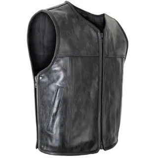 MDM Lederweste Schwarz Camouflage Herren Leder Kutte (Lederkutte Bikerweste) M