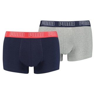 PUMA Herren Boxer Shorts, 2er Pack - Basic Trunks, Cotton Stretch, einfarbig Blau/Grau M