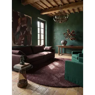Rundteppich Hochflor Uni Polyester Bordeauxrot 160x160 cm Rund Wohnzimmer Essbereich ALDAN | Kadima Design - bordeaux
