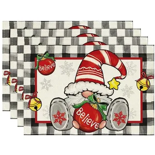 Jooehyer 4 Stück Weihnachtsbäume, Schnee, Rosa, Weihnachts-Tischsets, Winter-Tischsets für Küche, Esszimmer, Dekoration A