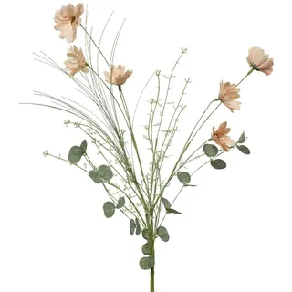 Decoris Künstliche Kosmee mit Stiel 65cm Gräßer Eukalyptus Kunstblumen Seidenblumen Dekoblumen Blumendeko Wiesenblumen Wildblumen Stielblumen Pfirsich Rosa