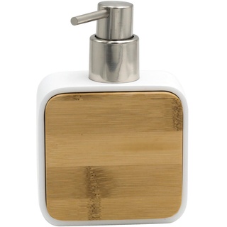Sadena Seifenspender, Natur, Weiß, Chrom, Holz, Kunststoff, Bambus, 10x14.5x5 cm, Kunststoffpumpe, Spender problemlos zum Nachfüllen, Badaccessoires, Waschplatzzubehör, Seifenspender