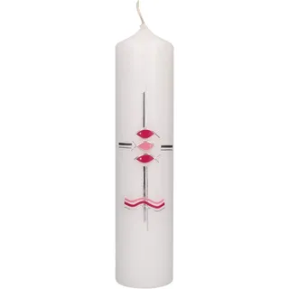 Butzon & Bercker Taufkerze mit aufgelegtem Wachmotiv für Jungen - blaue Fische und Kreuz in Silber