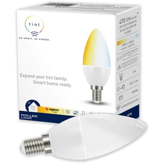 tint Smarte LED-Kerze – Steuerbar per Alexa oder Fernbedienung – Dimmbare E14 Glühbirne mit warm- und kaltweißem Licht (2700-6500 K), 6 W
